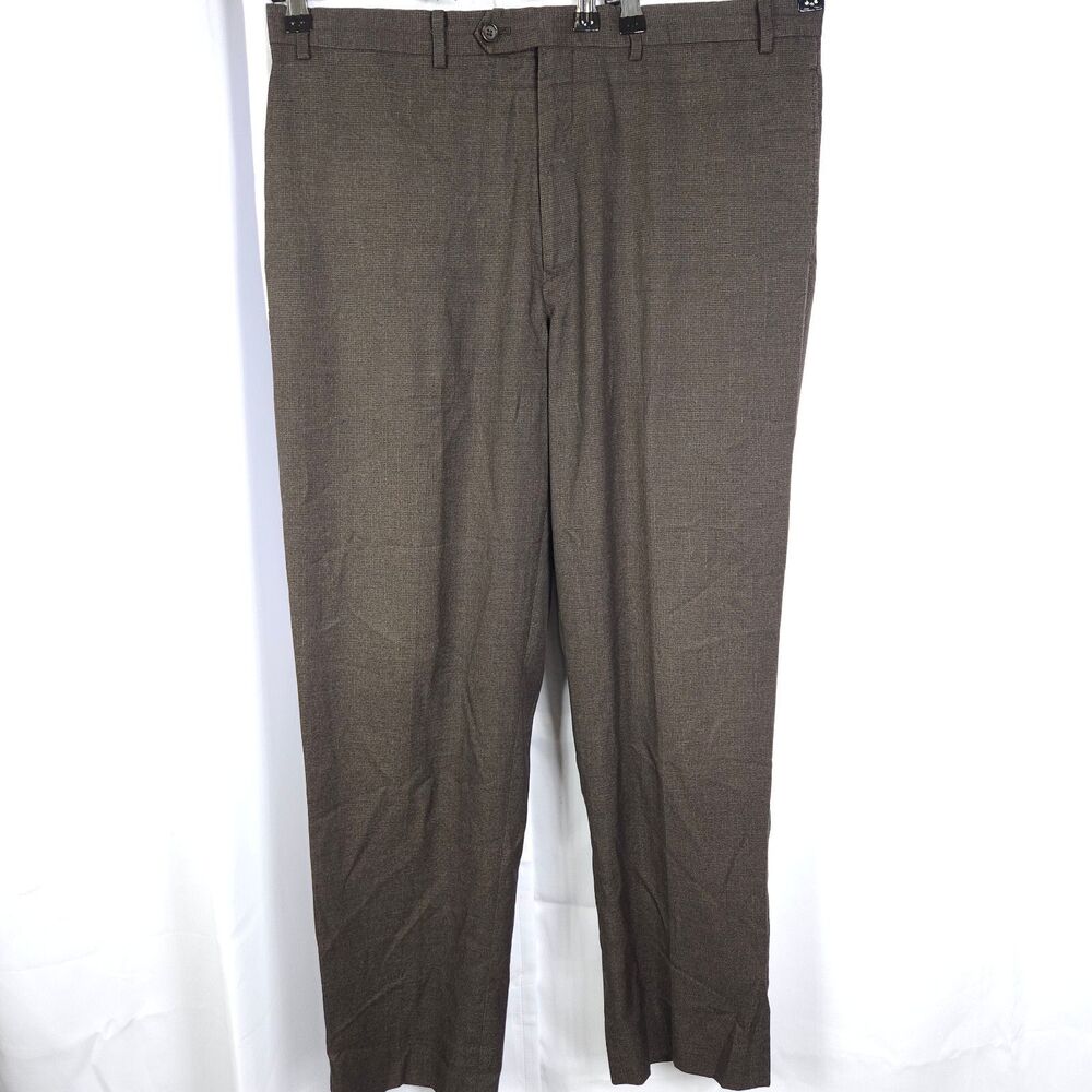 Ralph‎ Lauren Mens 38x32 Brown Flat Front Polyester Rayon Dress Pants Trousers